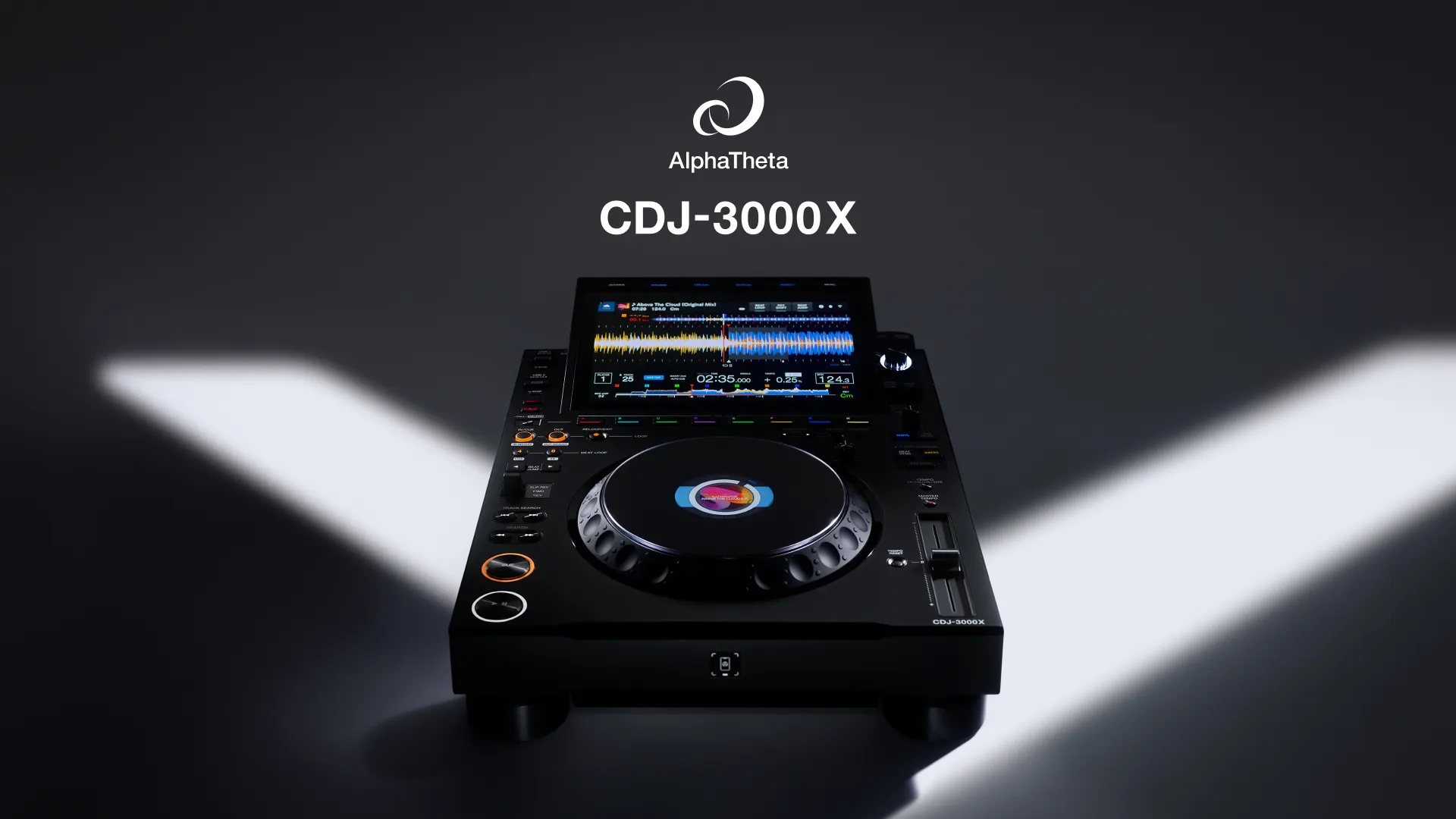 Lecteur DJ professionnel AlphaTheta CDJ-3000X avec son grand écran tactile affichant des playlists