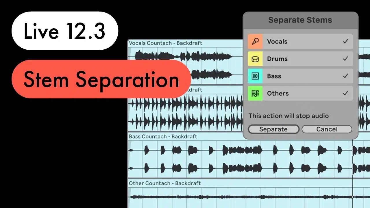 Nouvelle fonctionnalité de séparation des stems audio dans l'interface d'Ableton Live 12.3