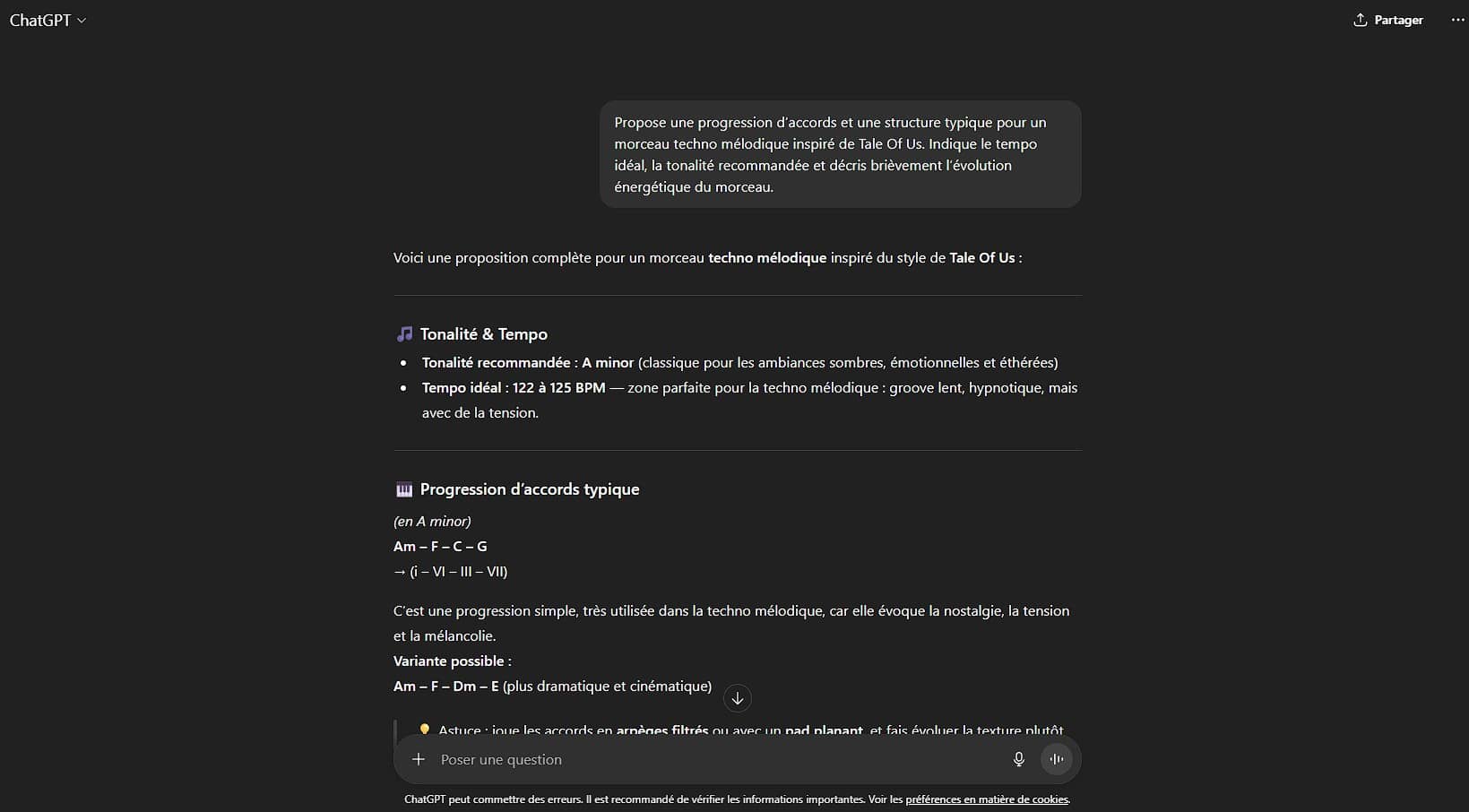 Composer la base musicale avec ChatGPT