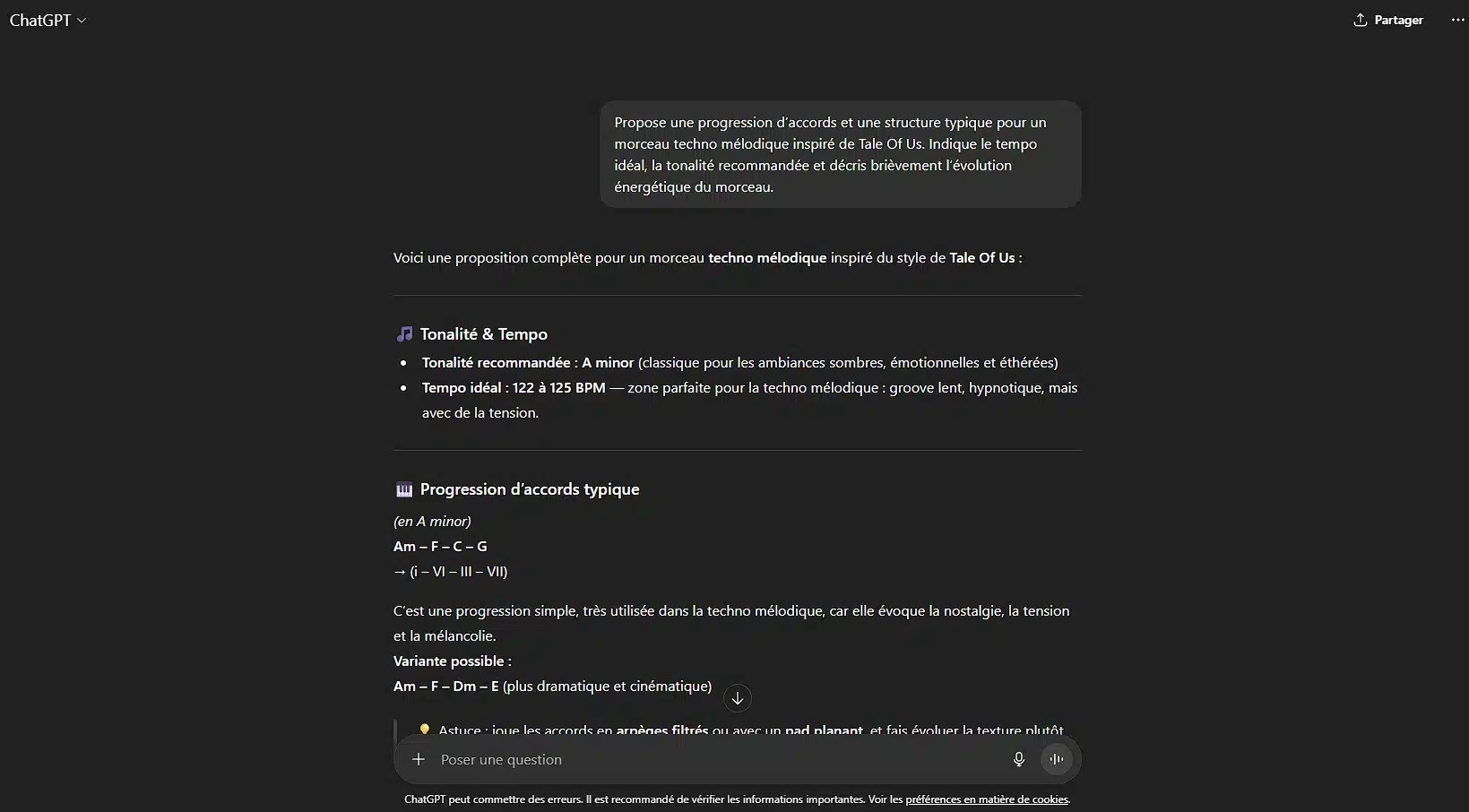 Composer la base musicale avec ChatGPT
