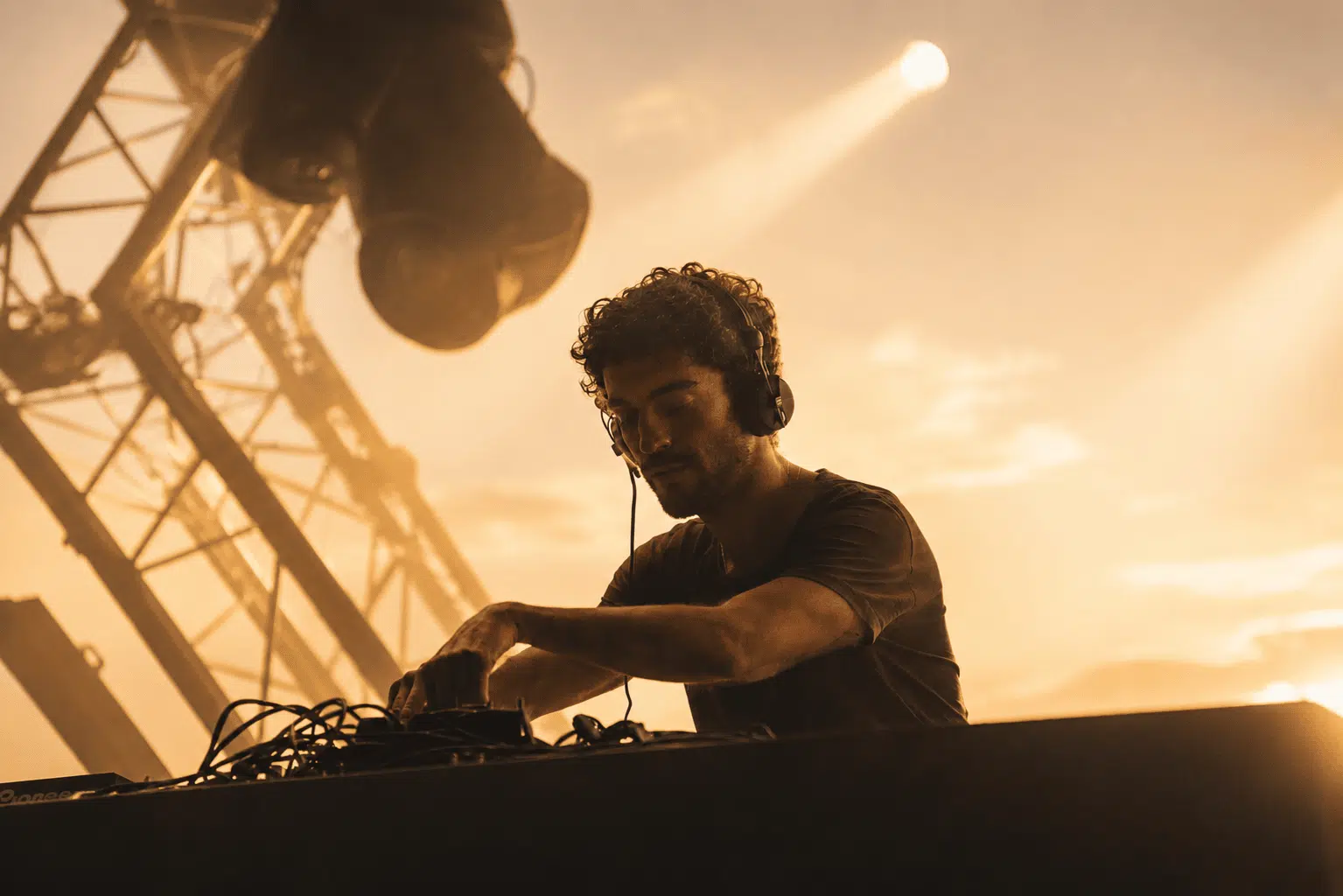 Devenir DJ Producteur Un DJ Producteur certifié, captivant le public sur scène lors d'un festival, témoignant de son expertise acquise au cours d'une formation spécialisée.