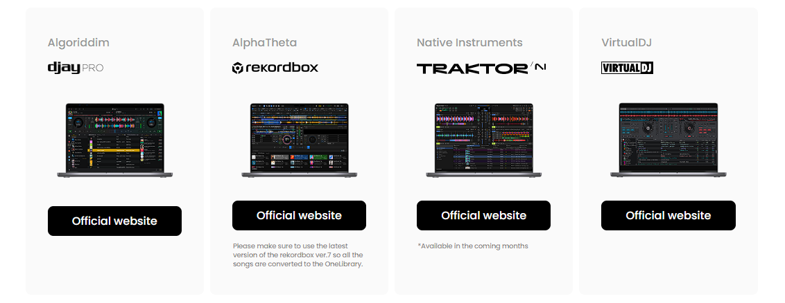 Logiciels DJ compatibles avec OneLibrary Logiciels DJ présentés comme compatibles avec OneLibrary : djay Pro, rekordbox, TRAKTOR et VirtualDJ